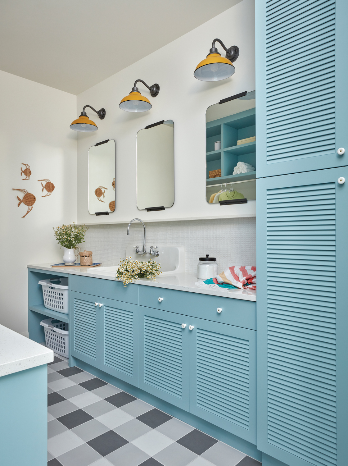 laundry room with light blue...