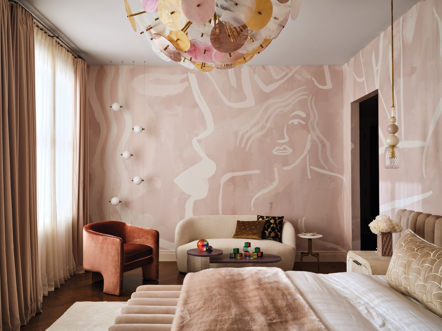pink mural bedroom