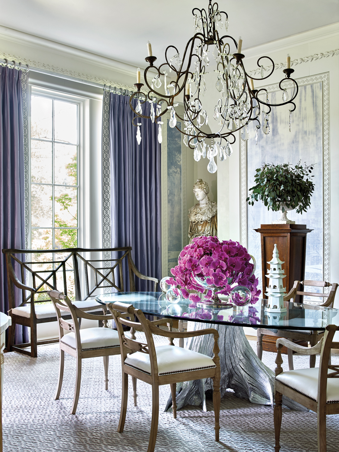 Dining room with lavender scenic...