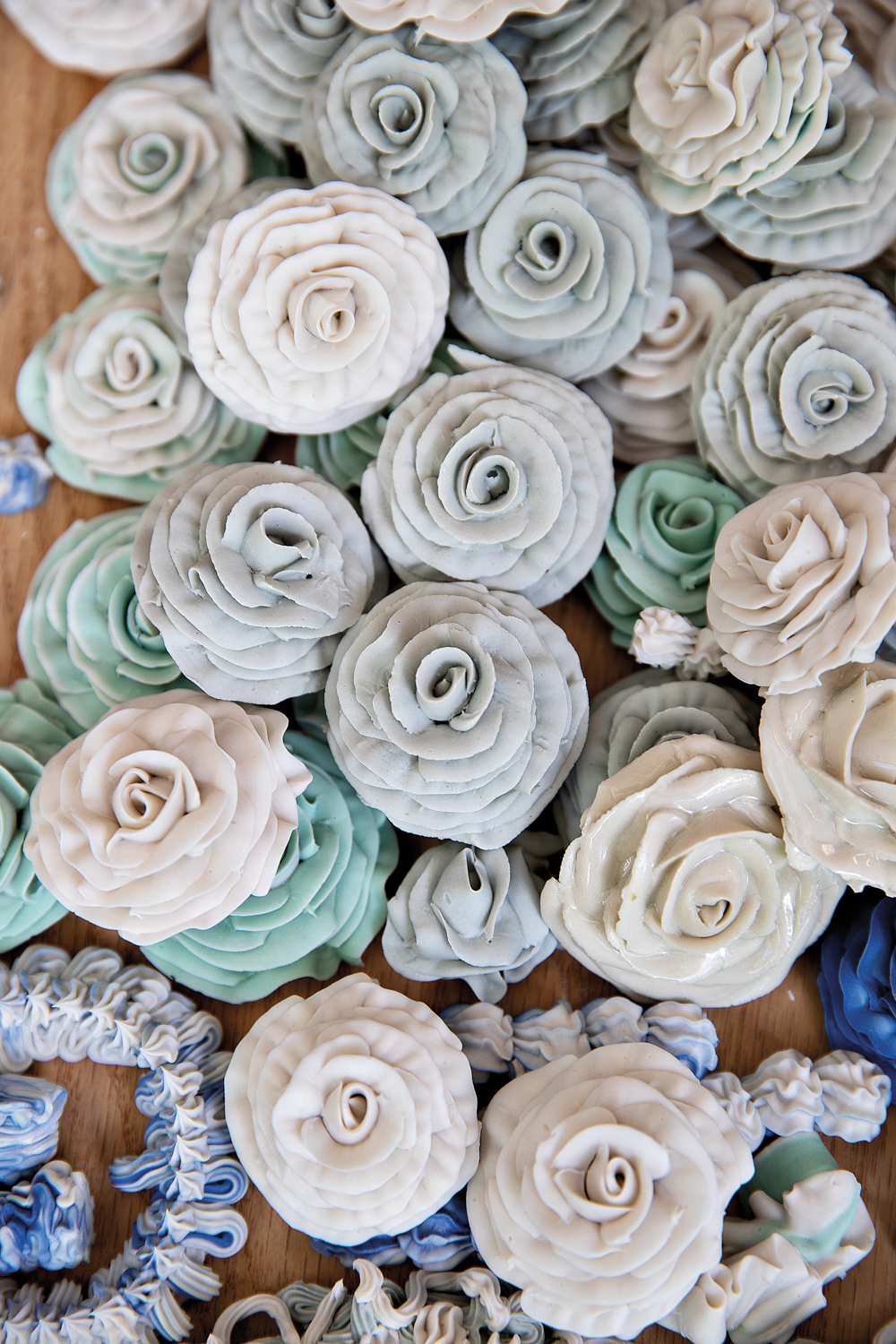 Porcelain roses in numerous pastel colors