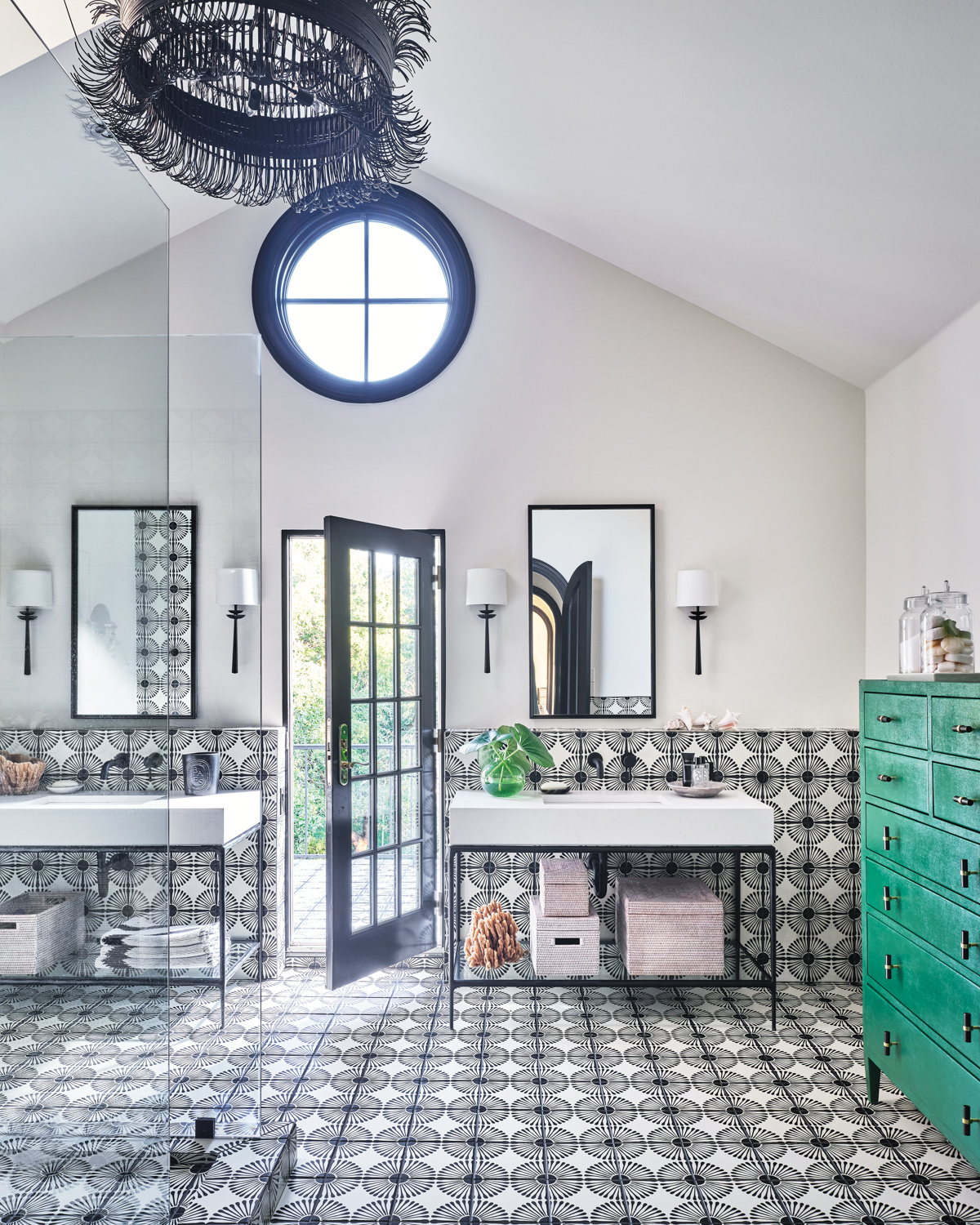 main bathroom with patterned tiles