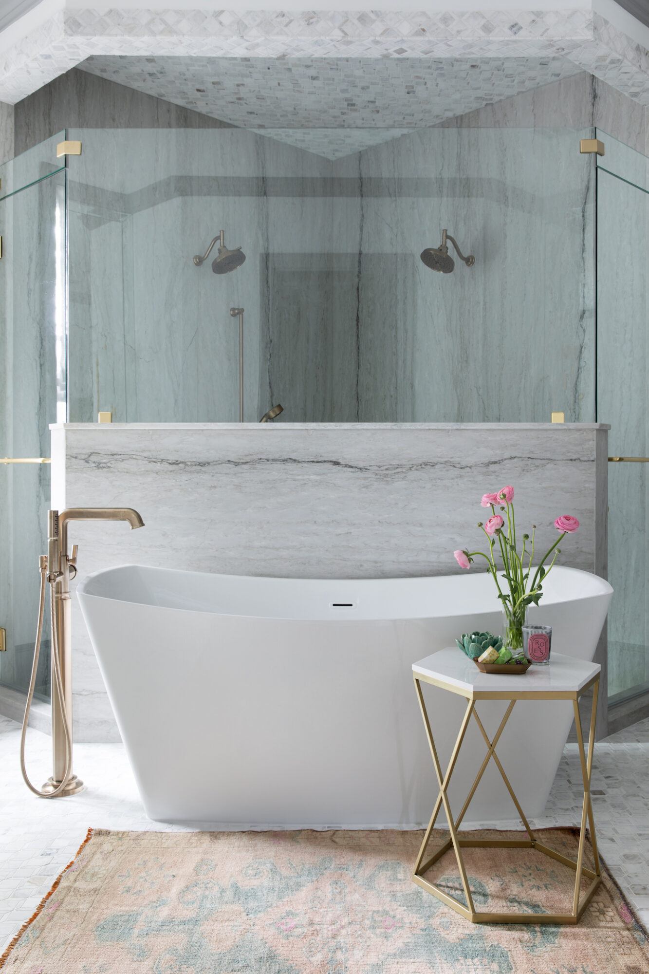 freestanding tub with brass hardware