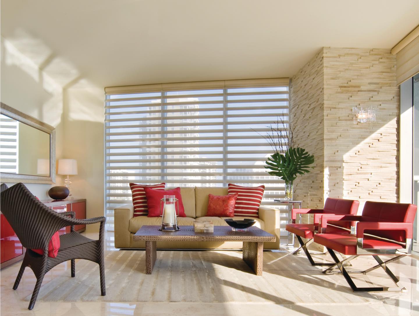 Shades add functionality and character to the living room.