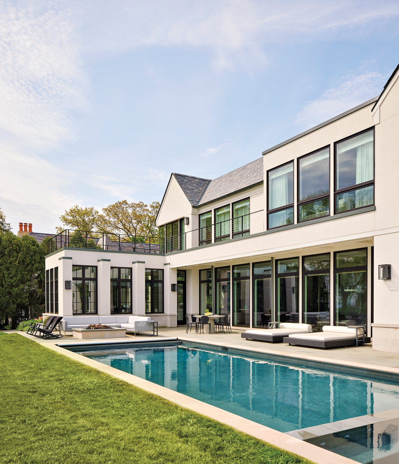 Backyard of modern home with large pool