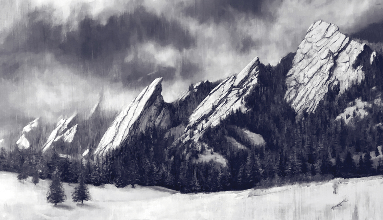 Painting of snowy mountain peaks by Jared Hankins