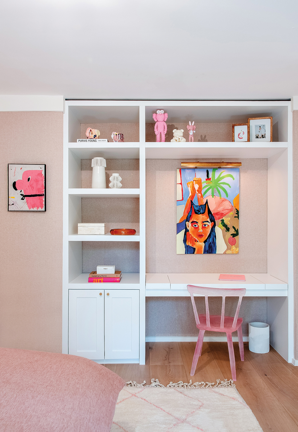 child's bedroom with pink walls,...