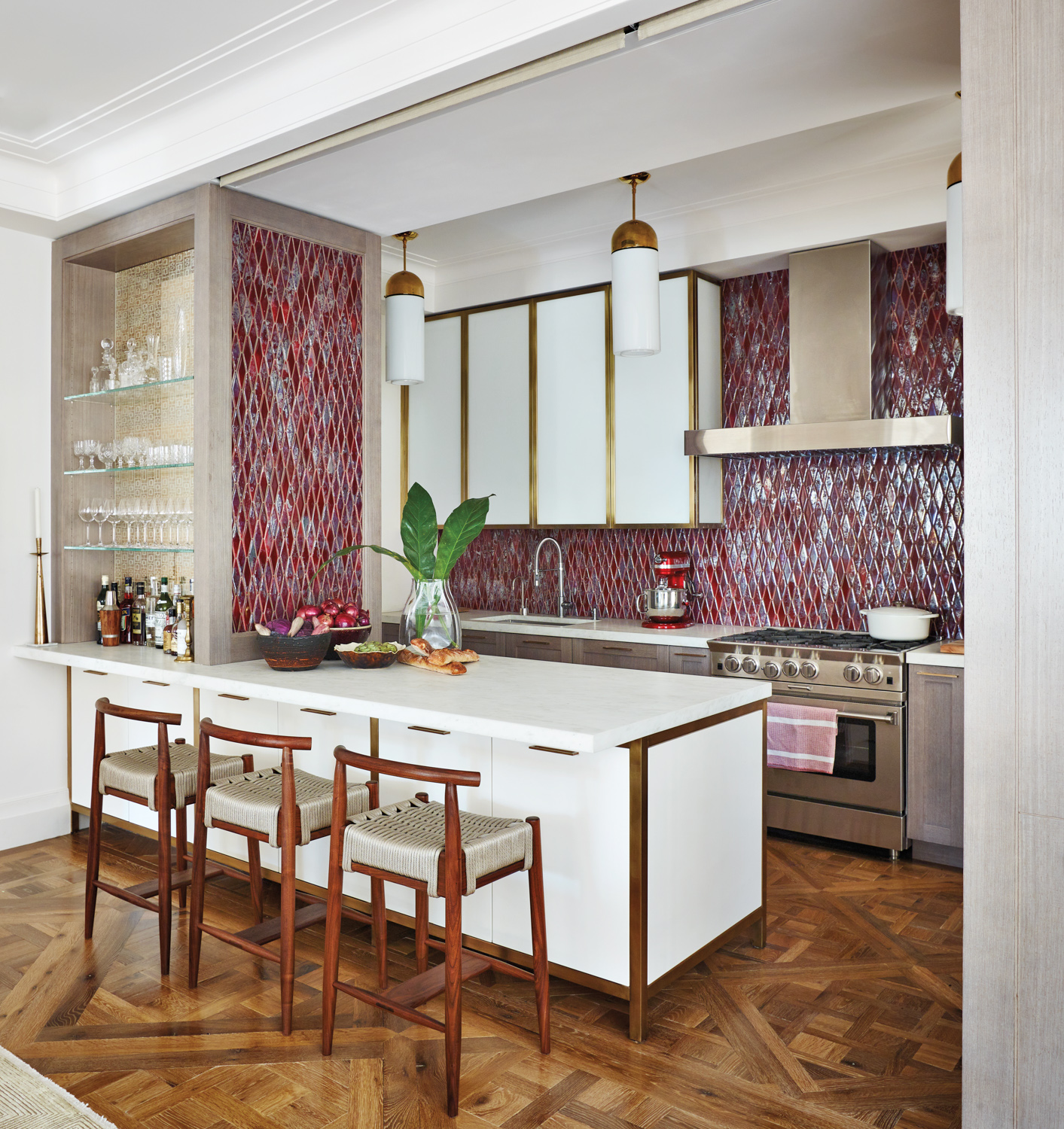 open kitchen red tile