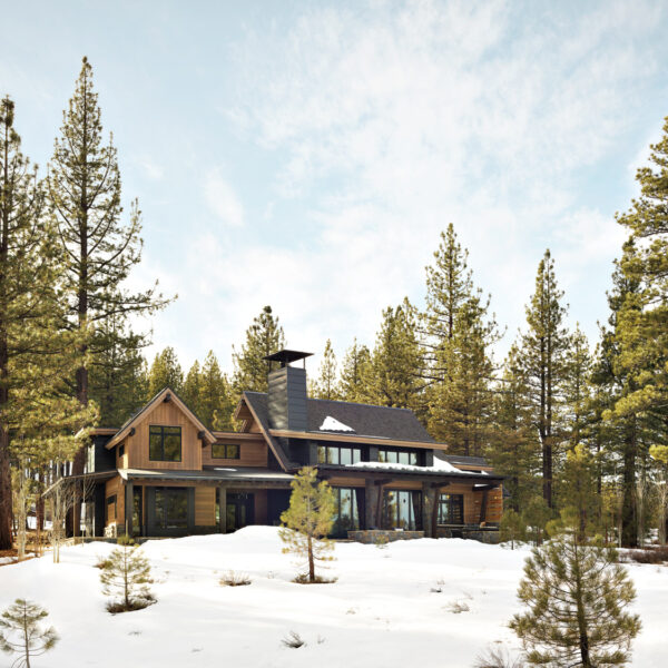 A Tahoe home sits in a grove of evergreens.