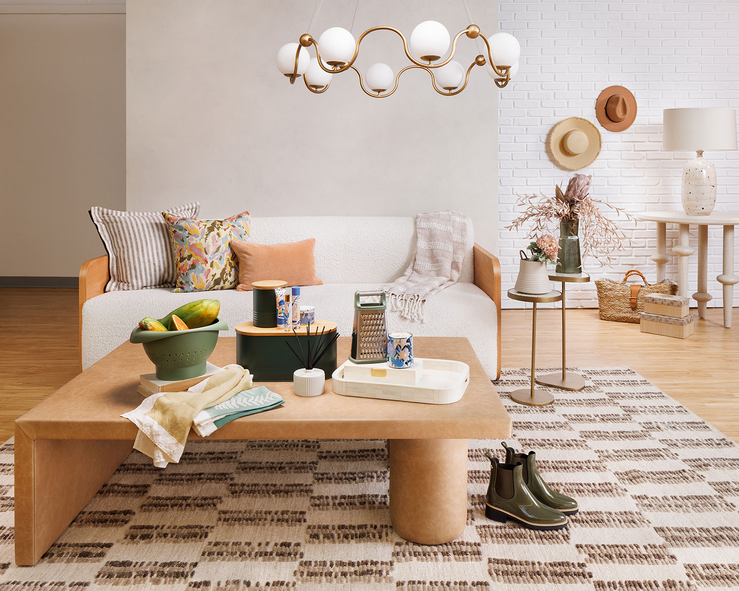 midcentury-inspired living room with tans, browns and white representing americasmart 