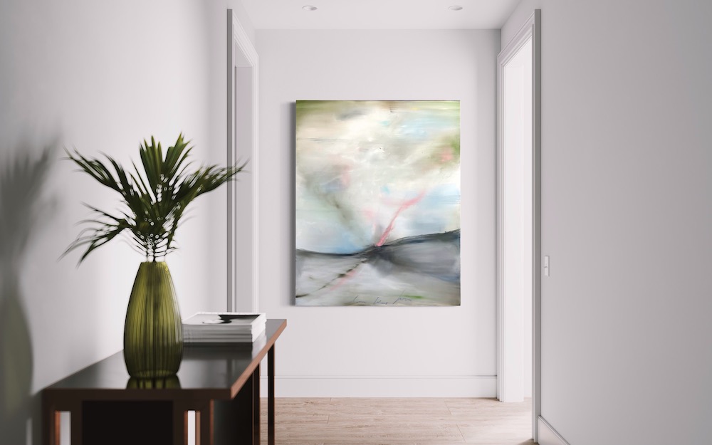 abstract painting wall art from MASH Gallery in the hallways of a modern Los Angeles home