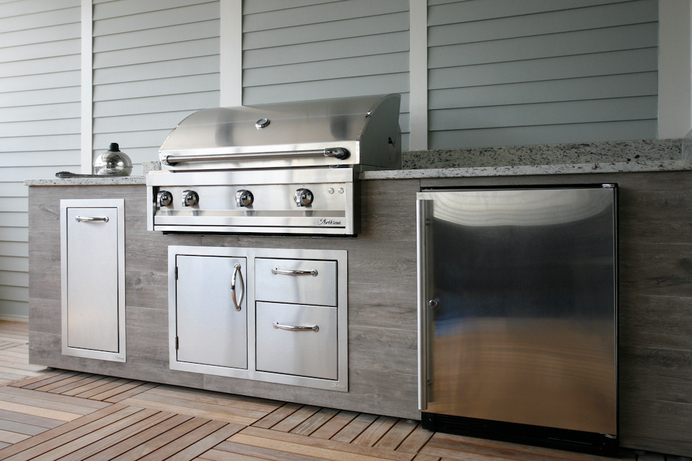 Stainless Steel Outdoor appliances, grill and small refrigerator by Construction Resources in Georgia
