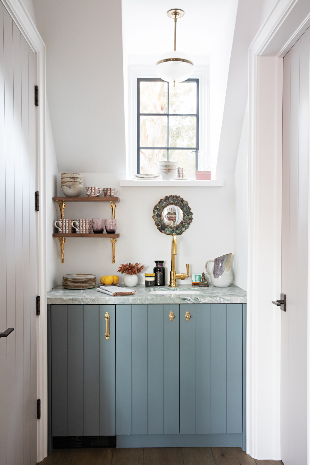 Small kitchen corner with light-blue...