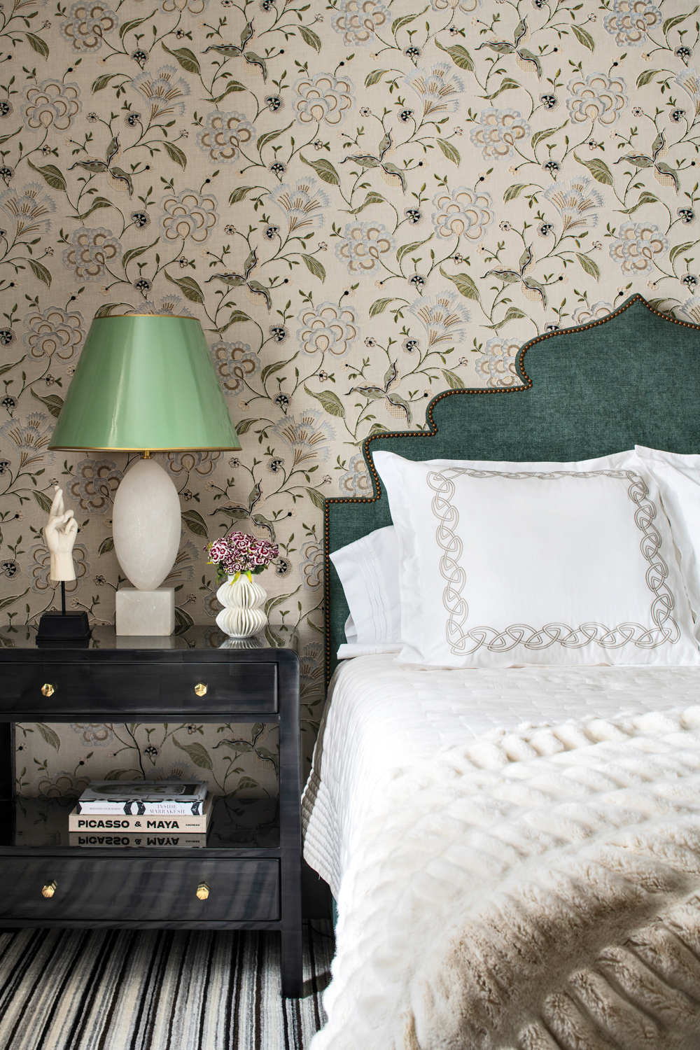 linen upholstered walls bedroom