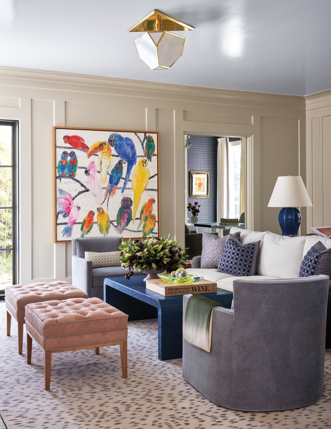 family room with vibrant art...