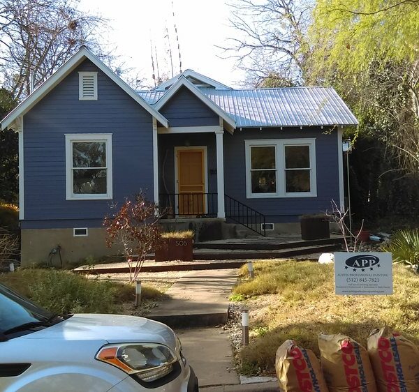 front view, home, blue paint