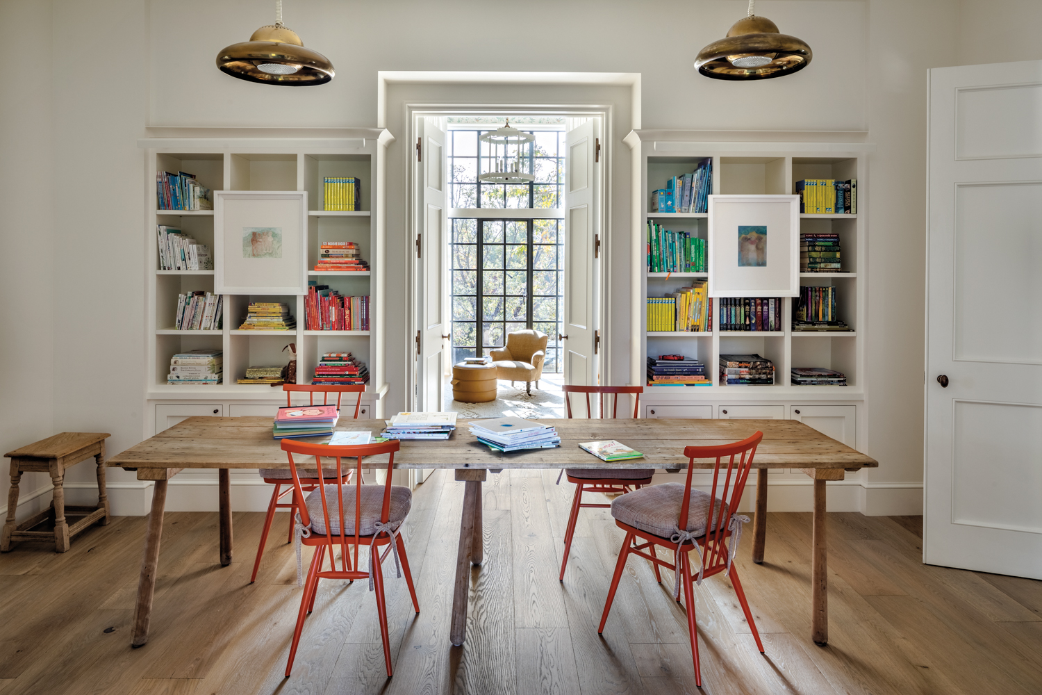 kids’ library room with colorful...