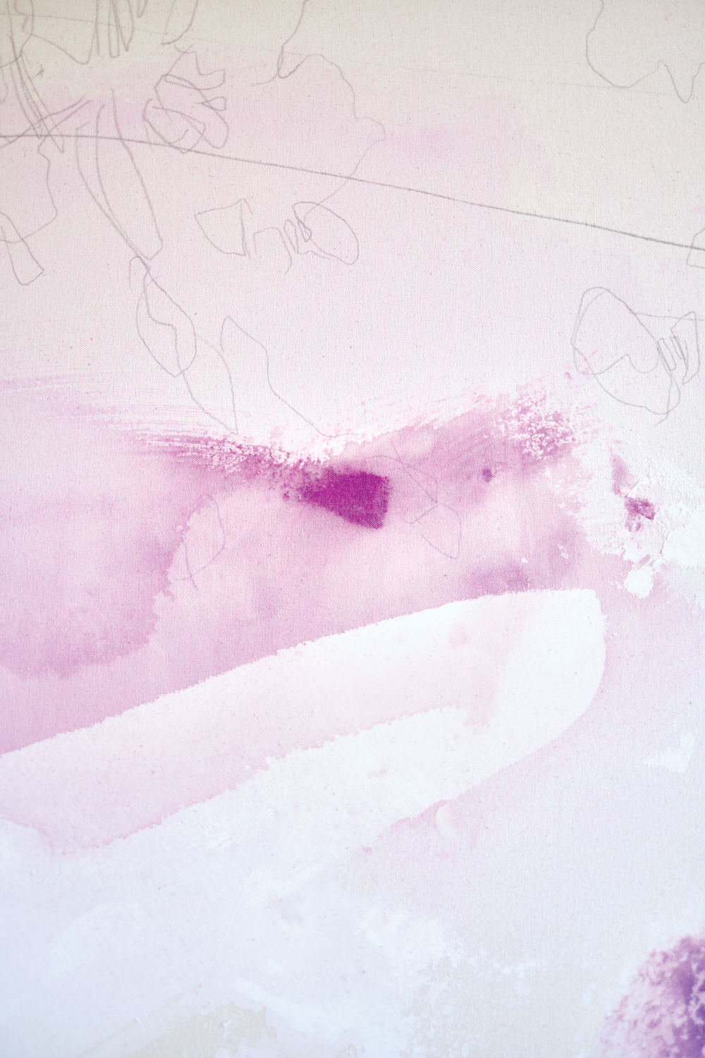 pink abstract painting by Melissa Herrington with pencil scrawls