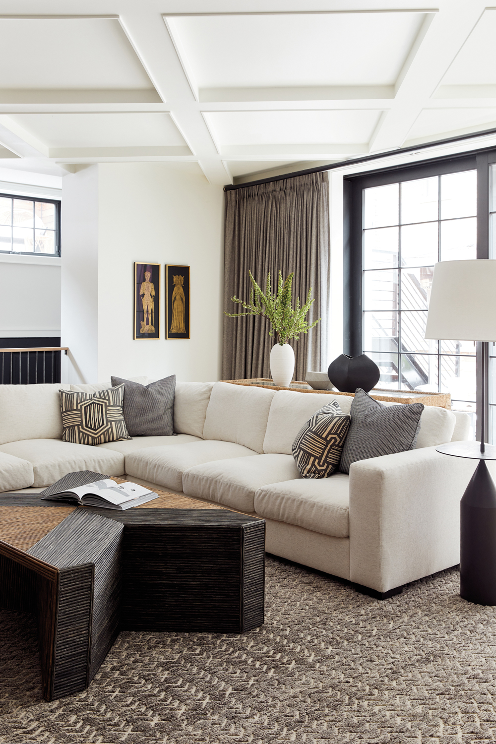 family room with white sectional,...