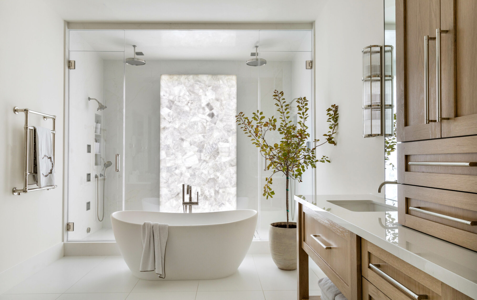 wellness room with natural light and freestanding tub