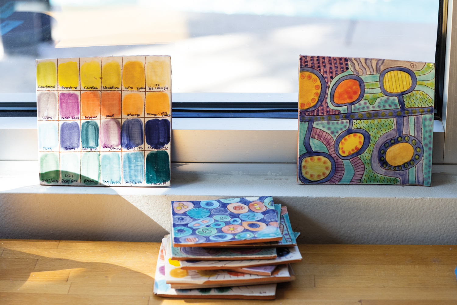 colorful art found in artist Laurie Frick's studio