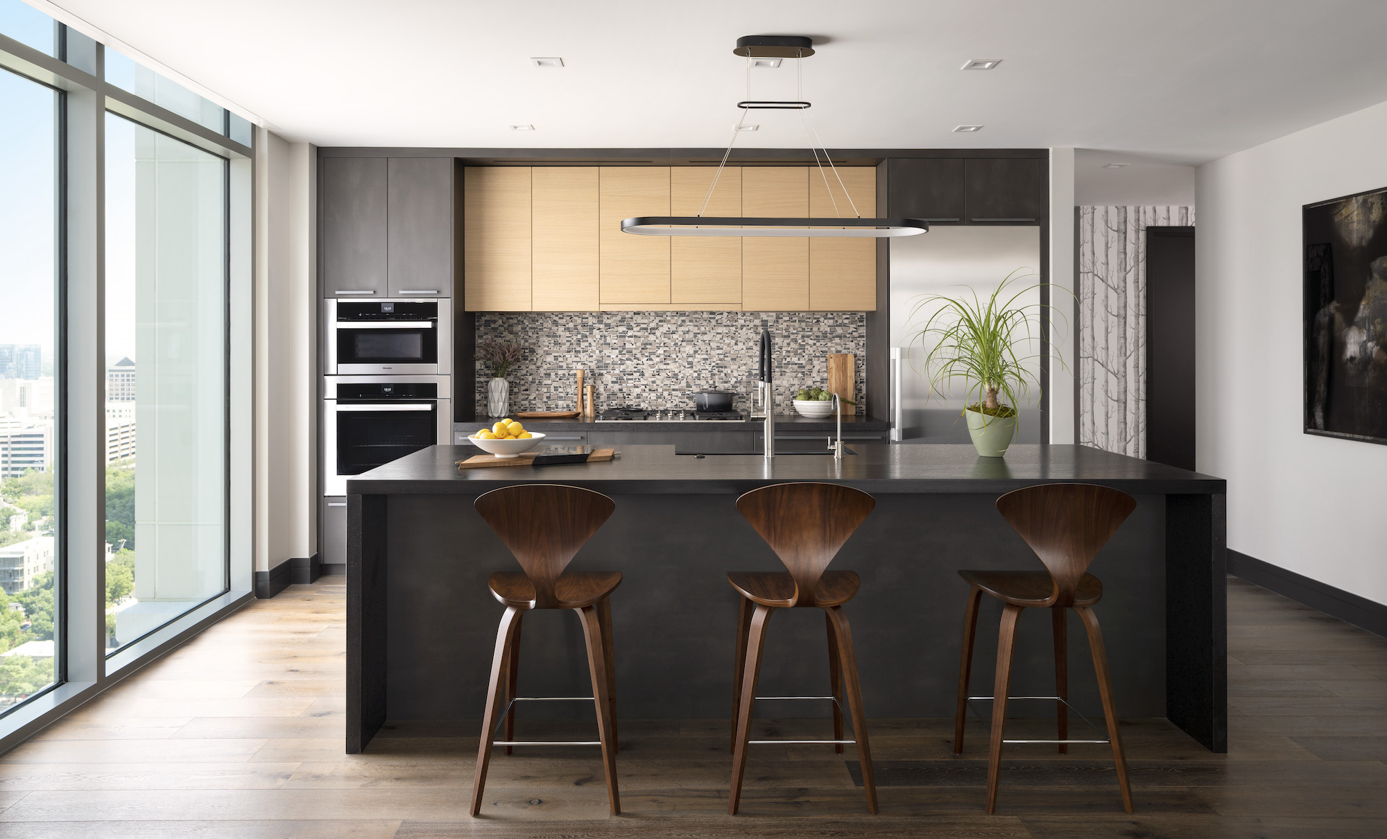modern contemporary kitchen with wood and dark accents