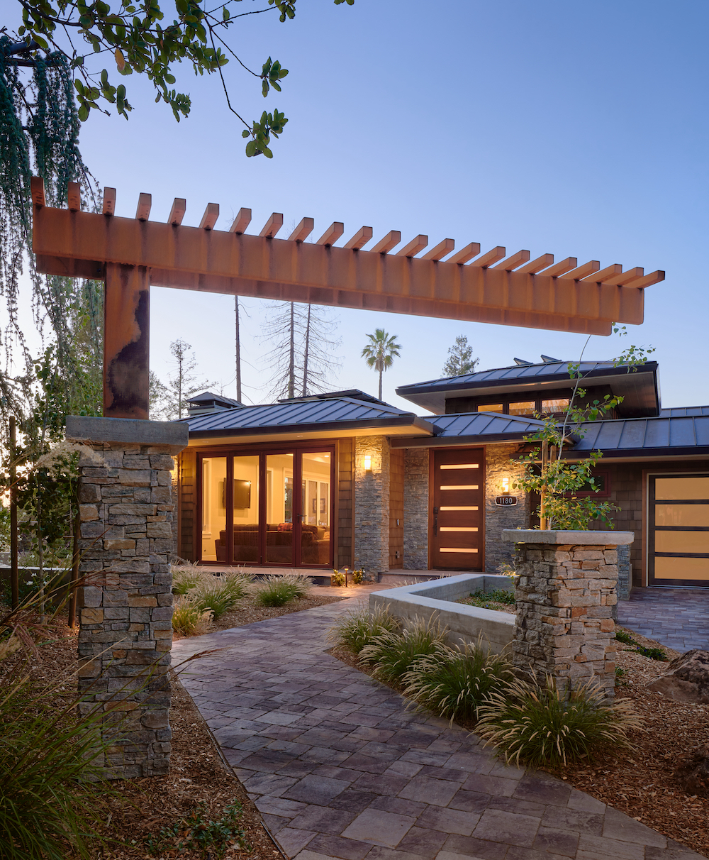Frank Lloyd Wright inspired home with walk-out basement located in Los Altos.