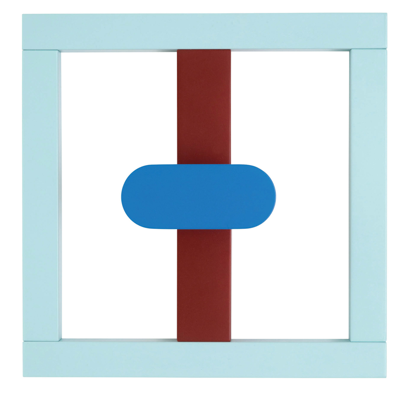 light blue and white coat rack with a red strip in the middle