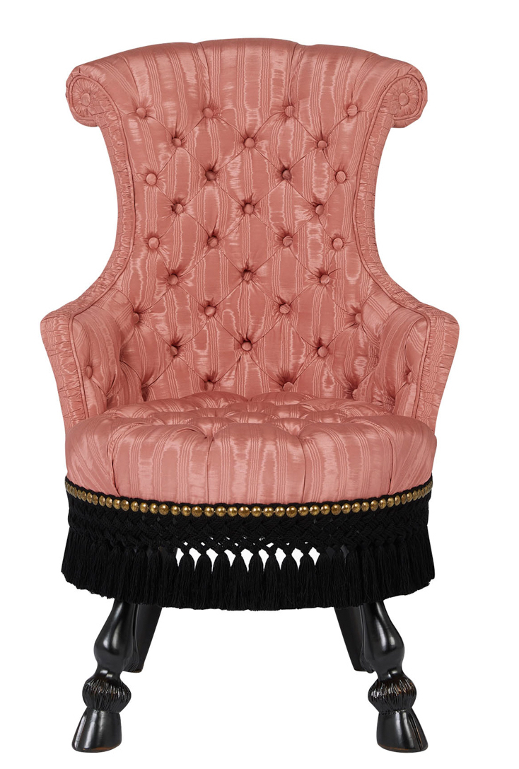 high back pink quilted armchair