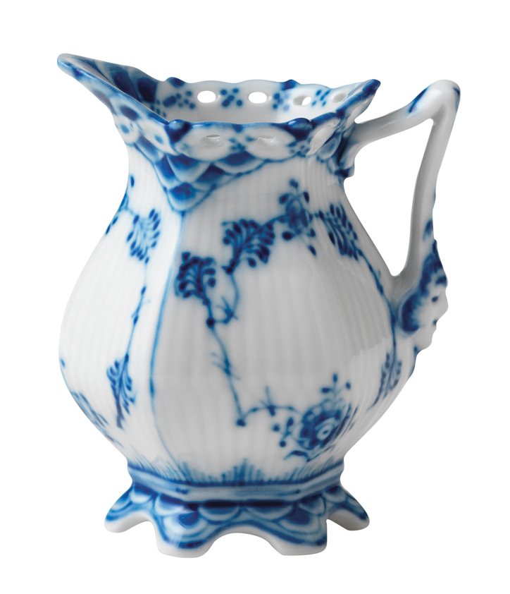blue and white laced ceramic pitcher