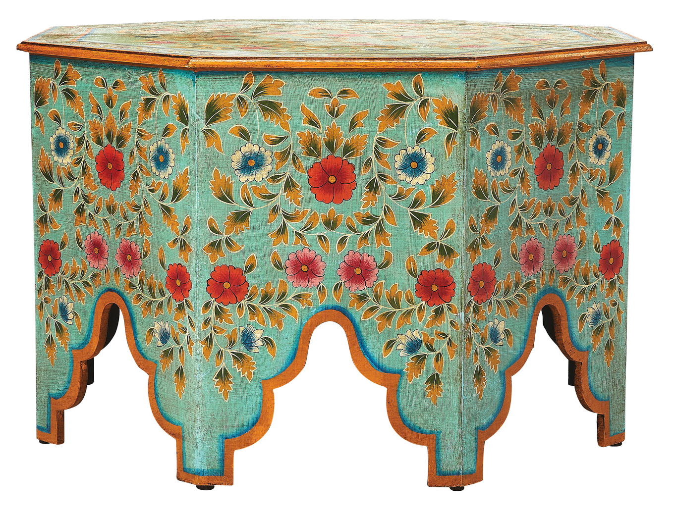 intricate green patterned floral table with scalloped edges suggested by Natasja Sadi