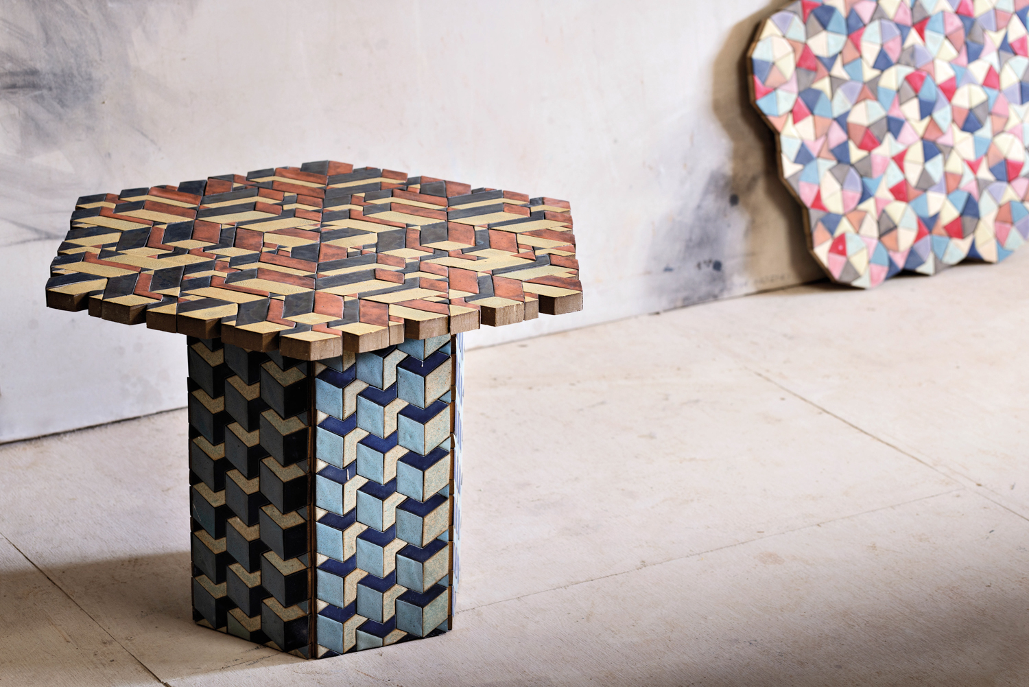 colorful geometric patterned coffee table