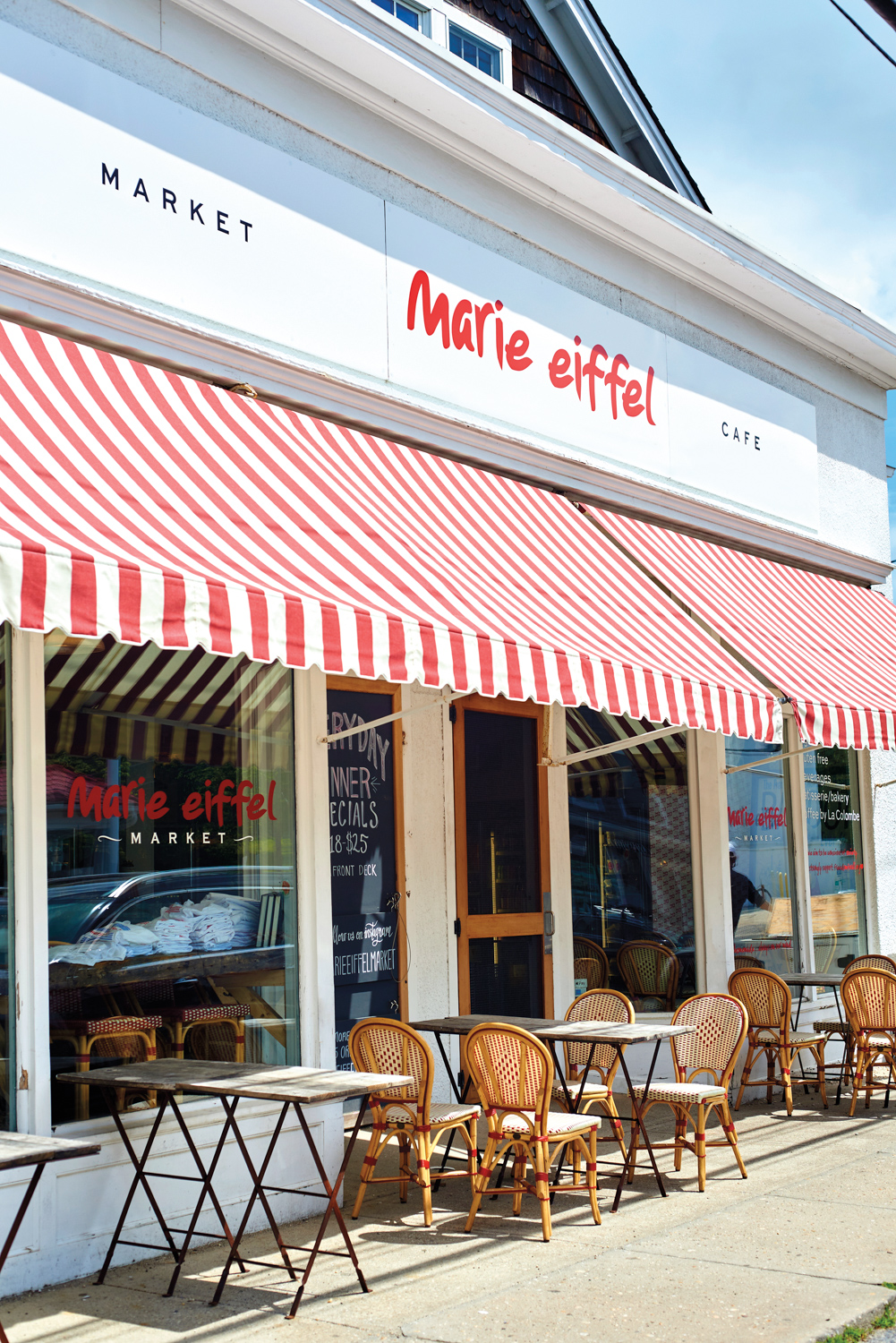red-and-white-striped cafe on shelter island as suggested by Christine Gachot