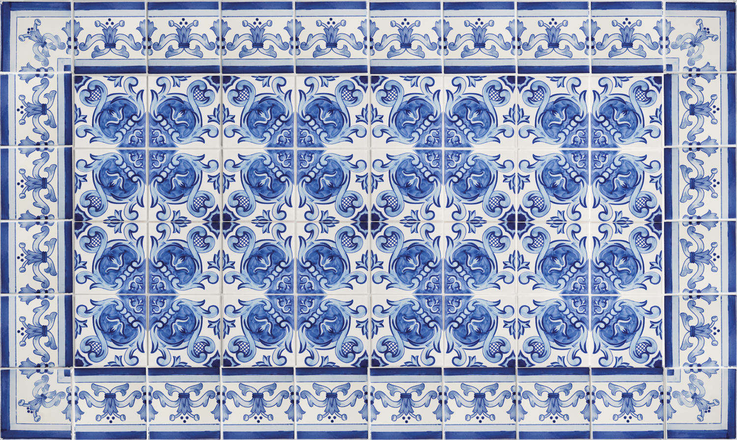 Blue-and-white patterned tiles from cle