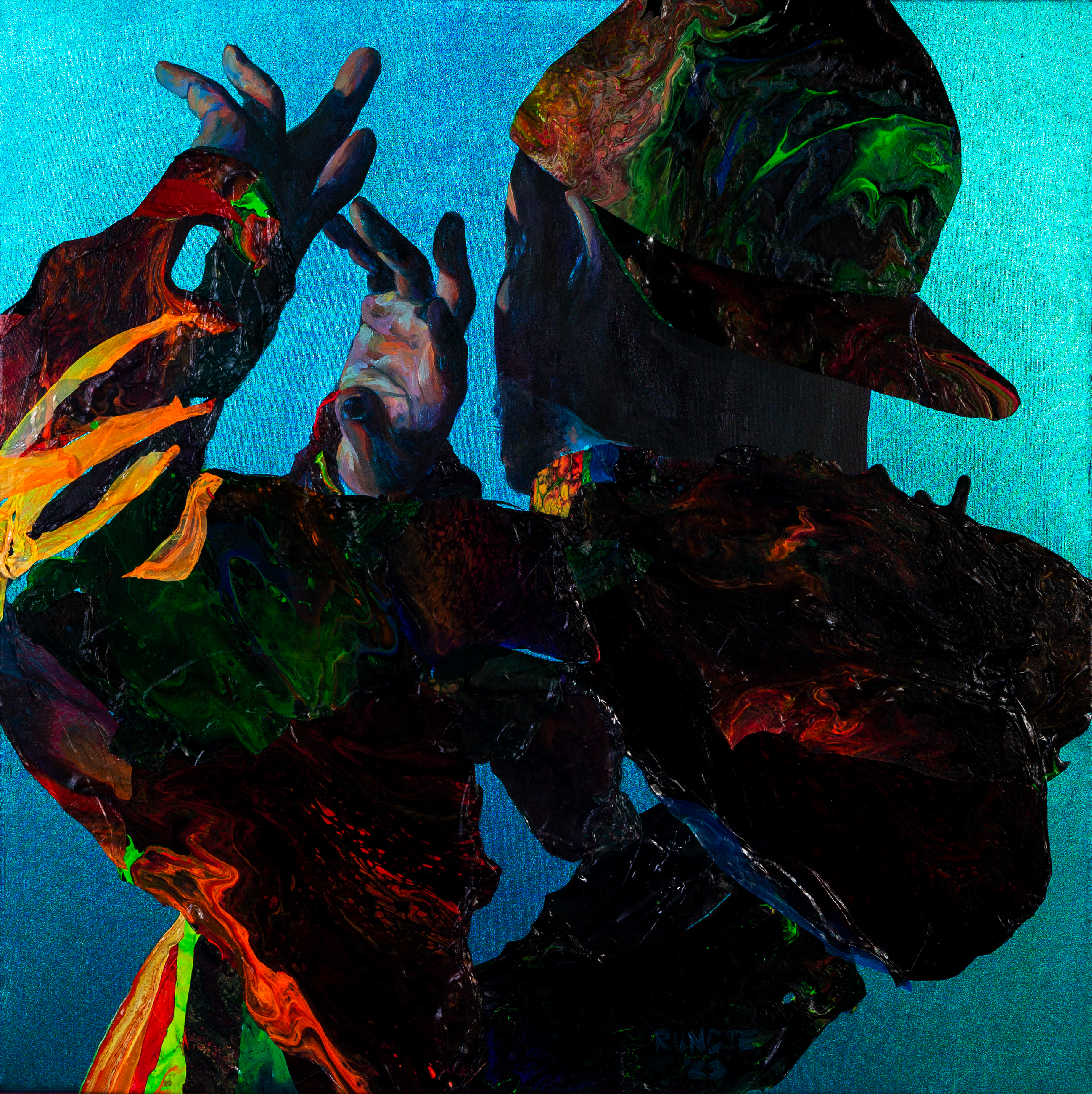 multicolored artwork featuring a man wearing a backwards hat and hoodie by Ryan Runcie for Juneteenth