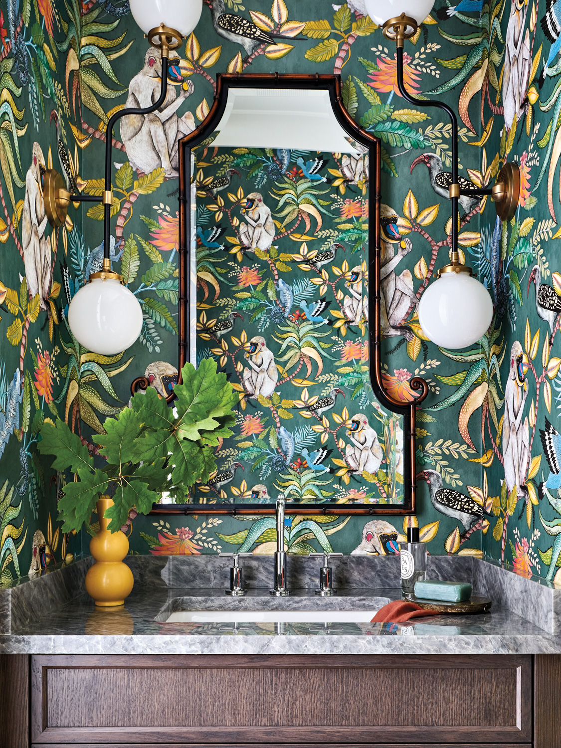 powder room with nature-and-animal print...