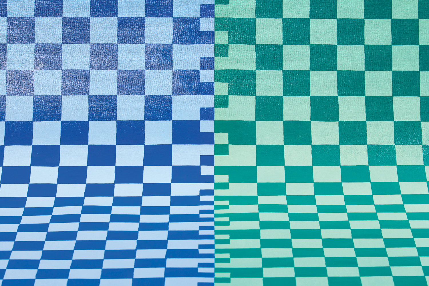vibrant blue and green check floorcloth textile