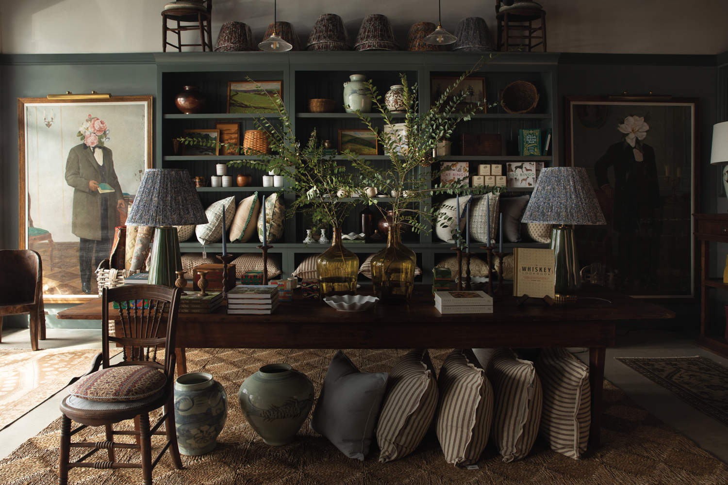 heirloom artifacts in nashville with chairs, lamps, pillows, and vases