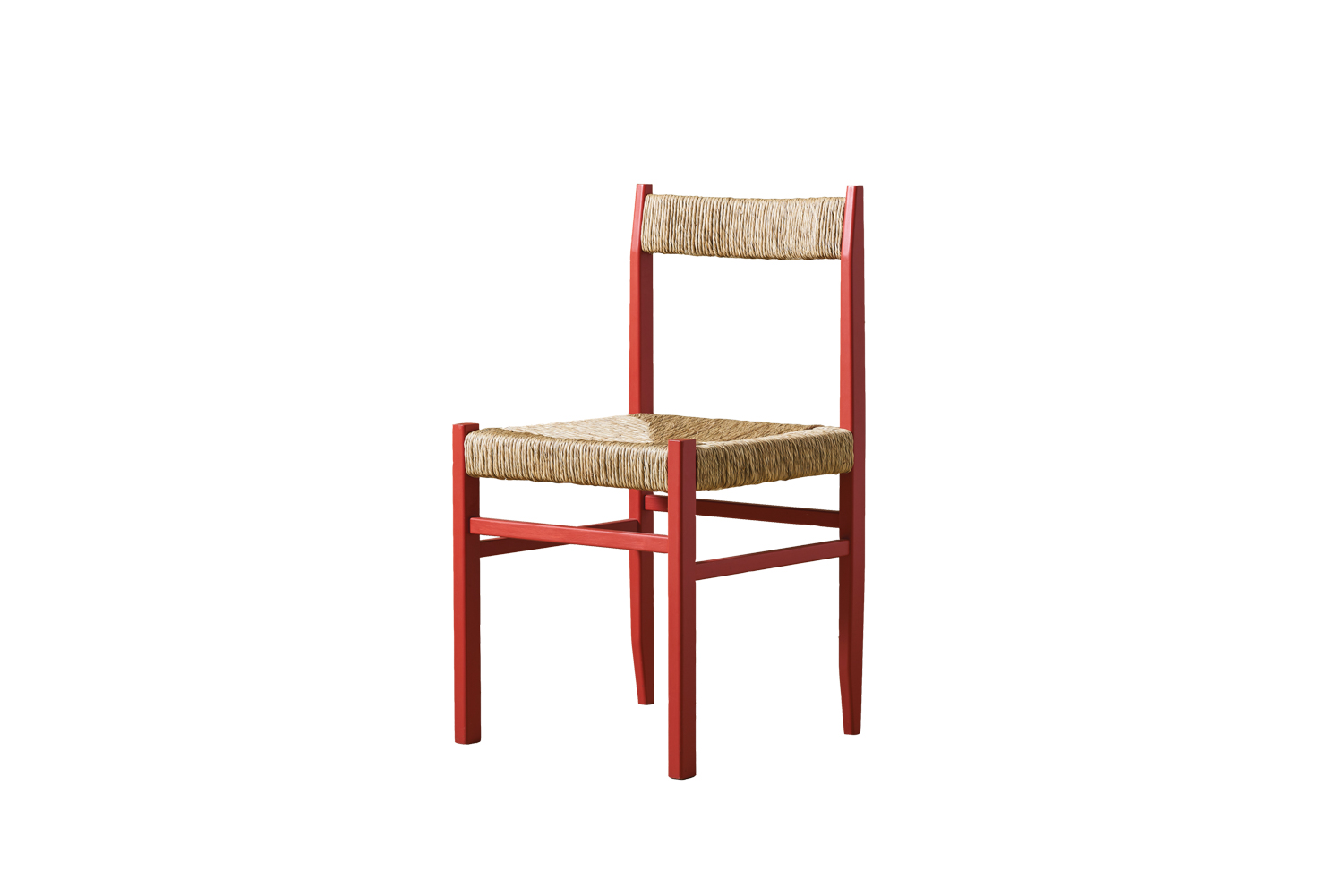 red chair with bamboo seating and backing