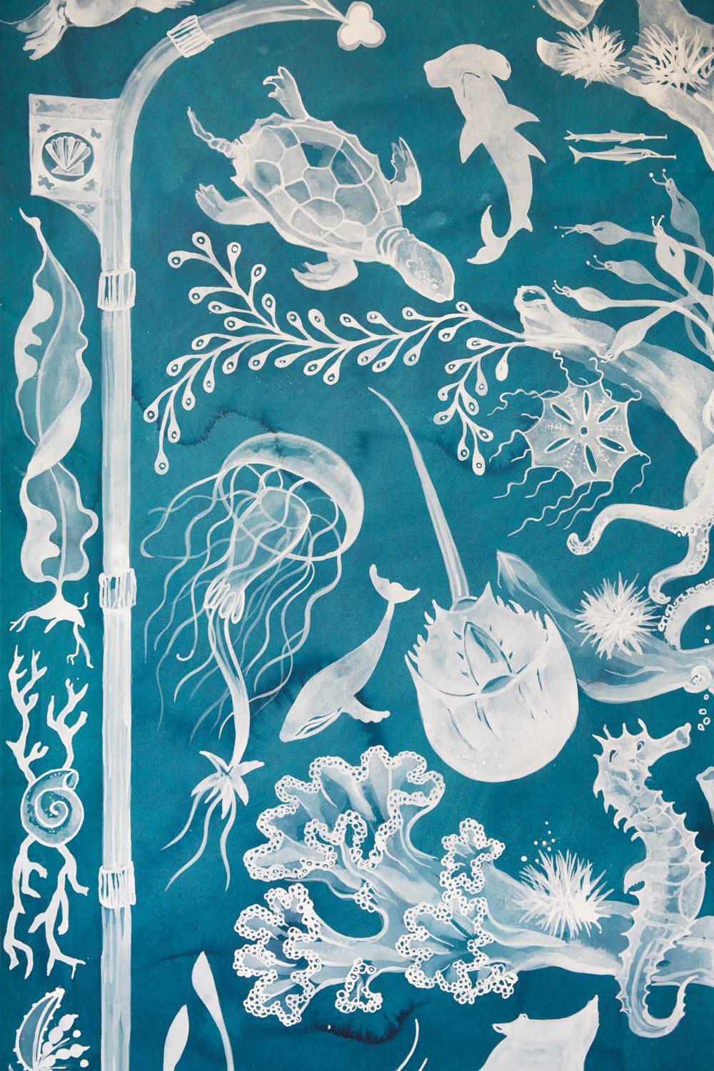 blue marine animals screen print by Idoline Duke