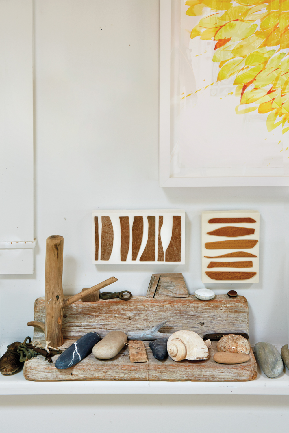 studio with beach items on shelves