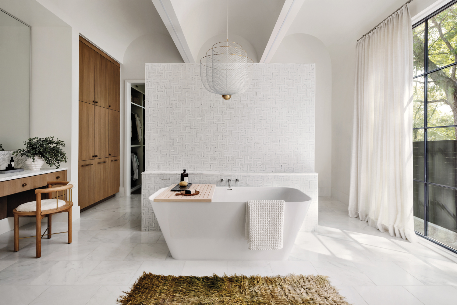 serene bathroom with marble and...