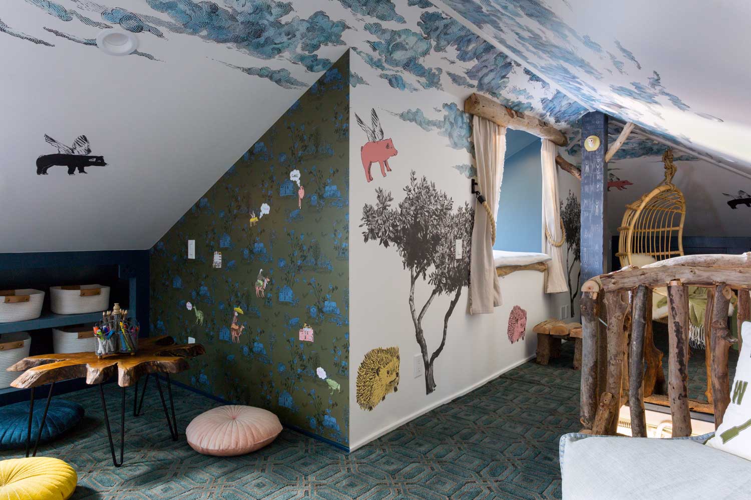 playroom with abstract wallpaper