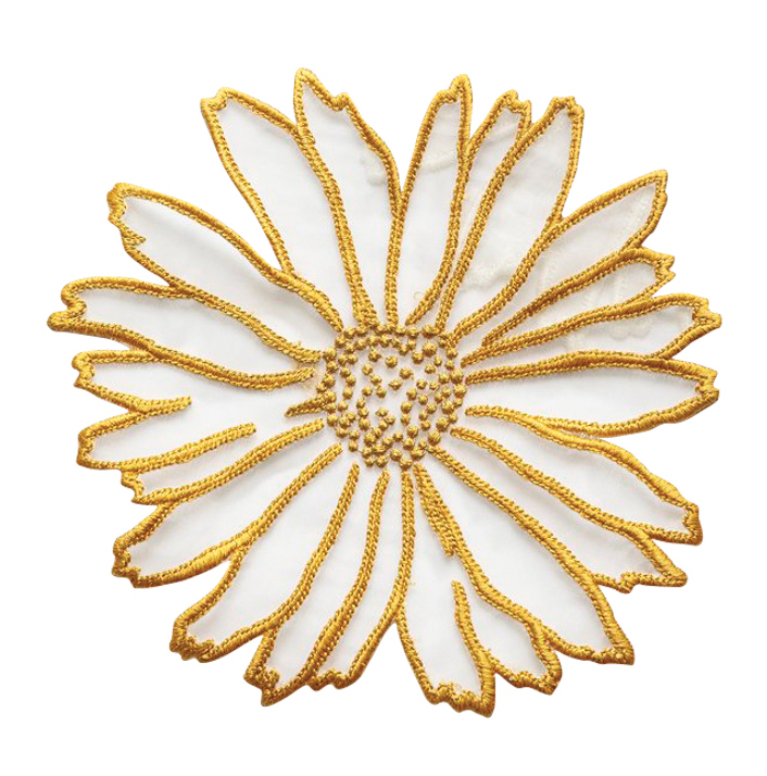 white flower coaster napkins with a gold outline