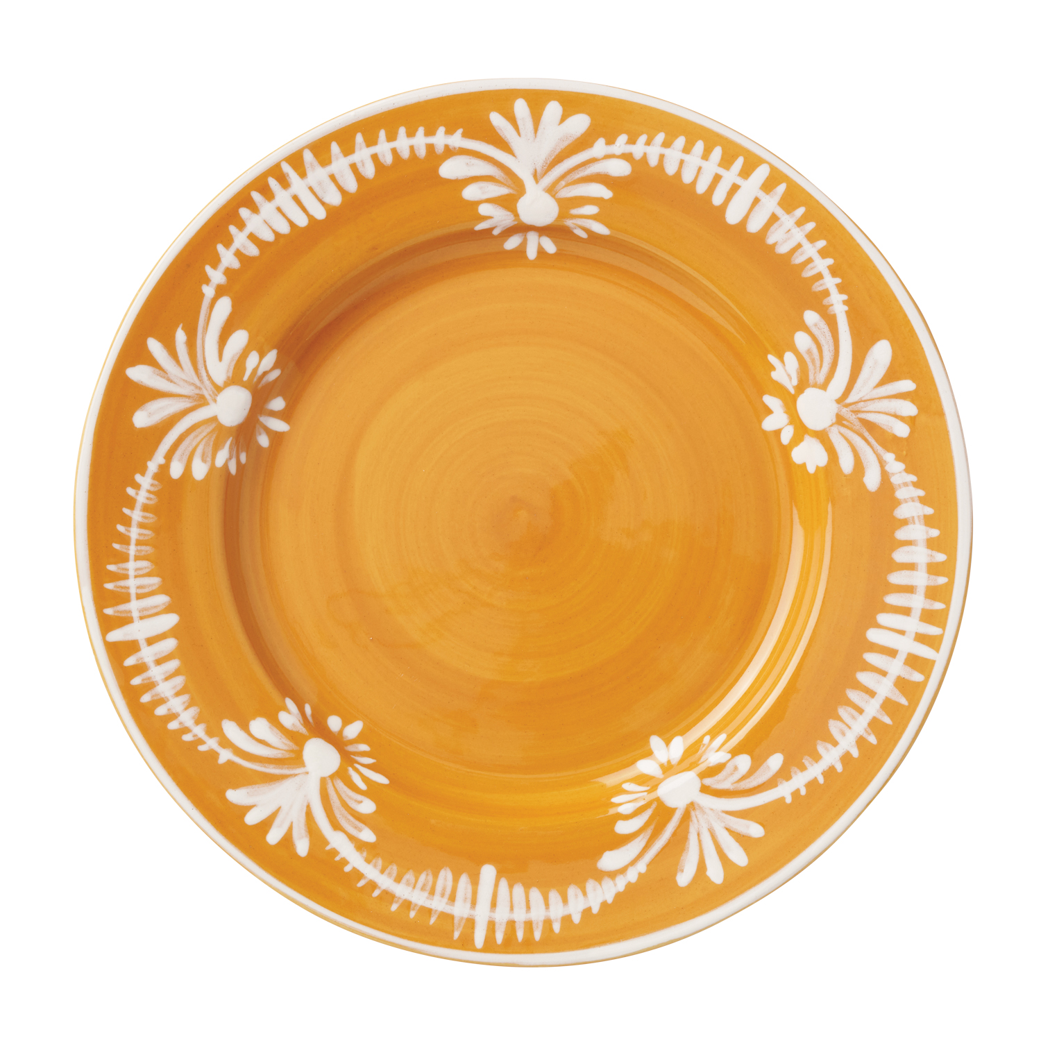 marigold dinner plate with painted white flower decorations