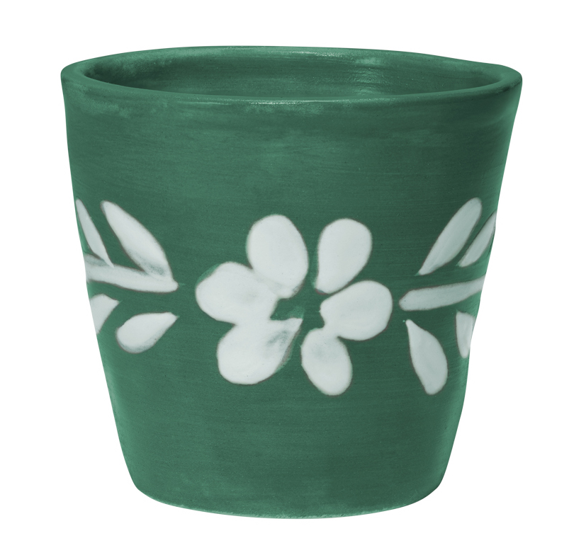 dark green espresso cup with painted white flowers