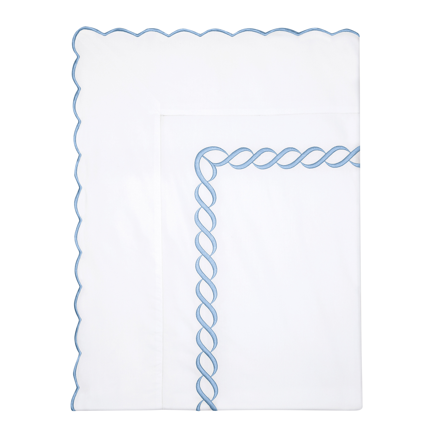 flat white sheets with blue trim