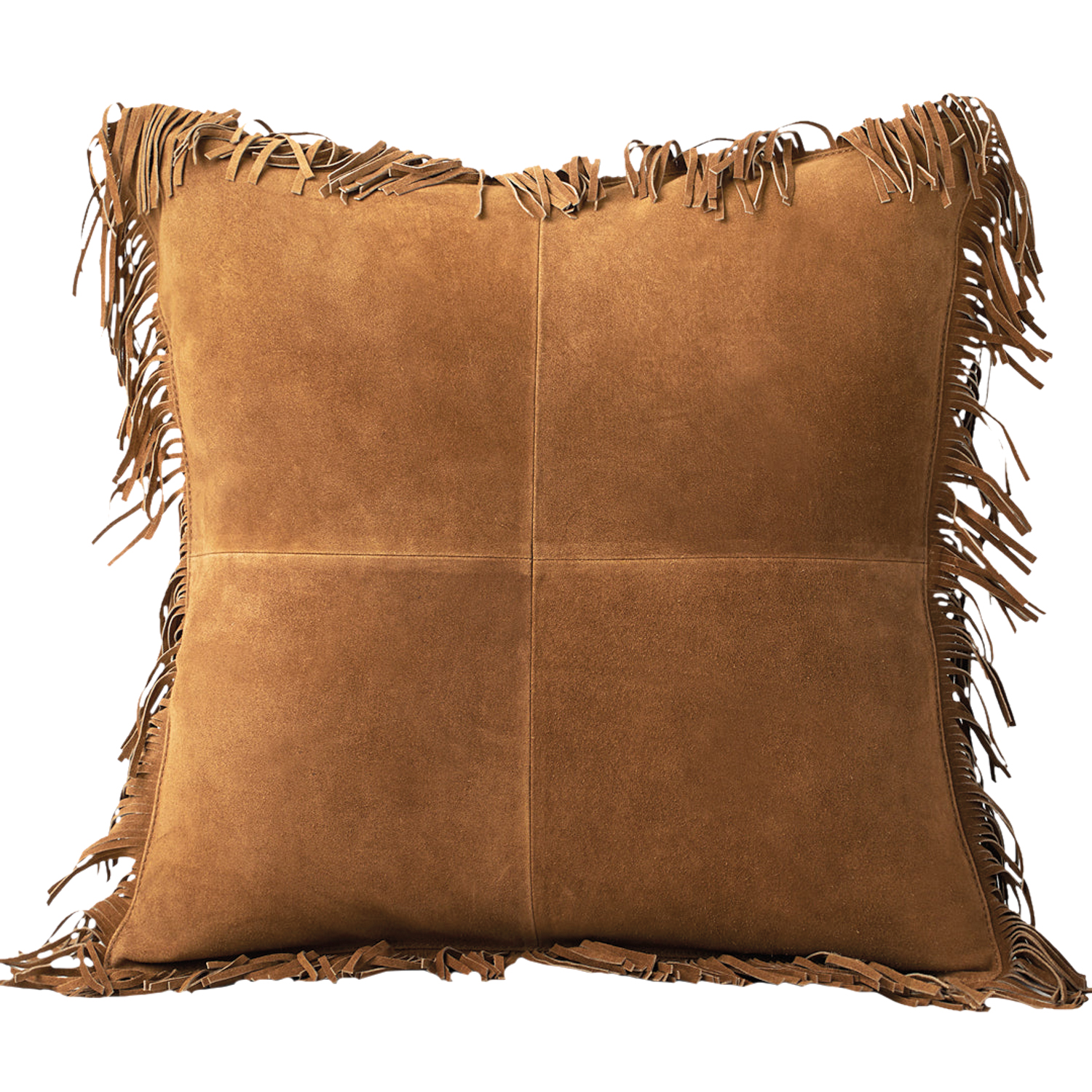 square tan pillow with fringe