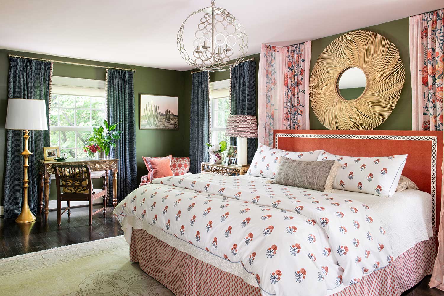 best moody paint colors include palmer green in a colorful bedroom with citrus ceiling 