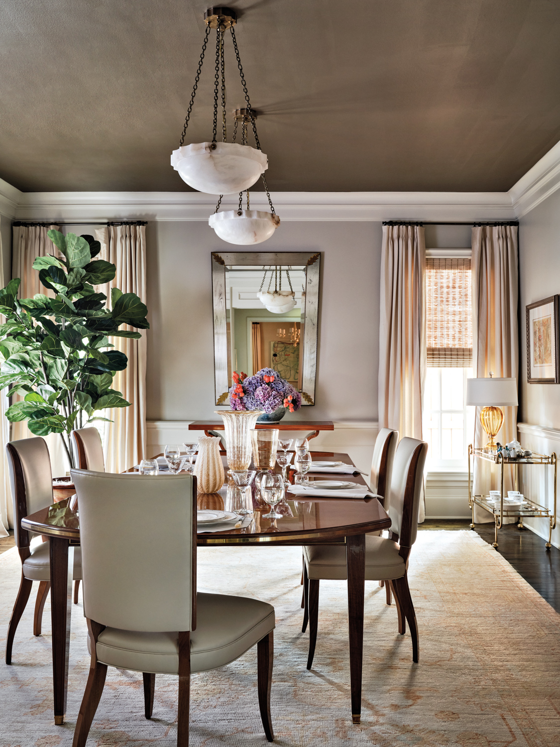 dining room with metallic accents...