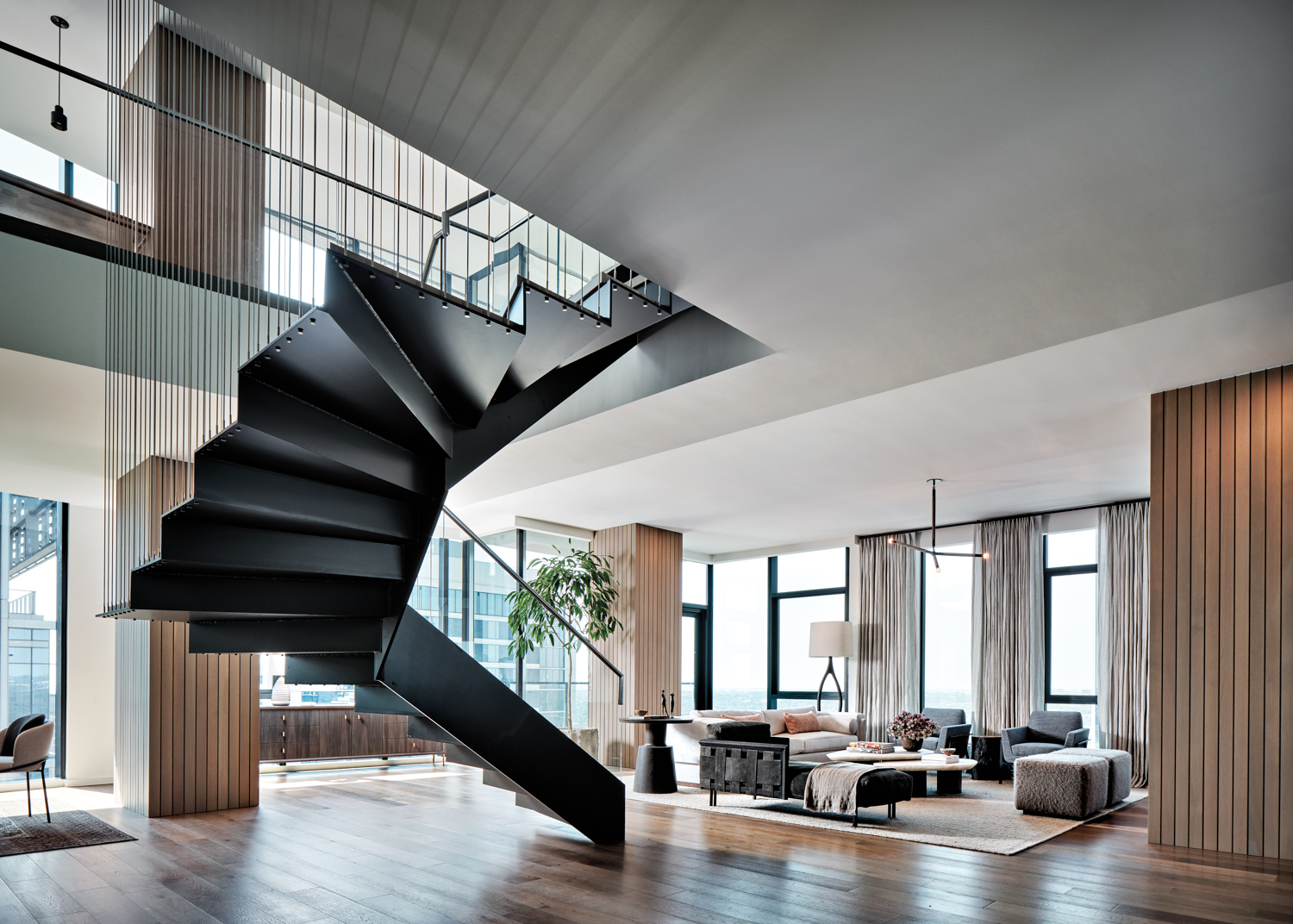 high-rise living room with architectural...
